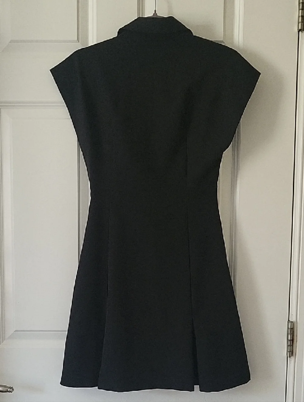 Zara Black Zip Front Mini Dress Collar Cap Sleeve A-Line Womens Size S NWT - Picture 3 of 9